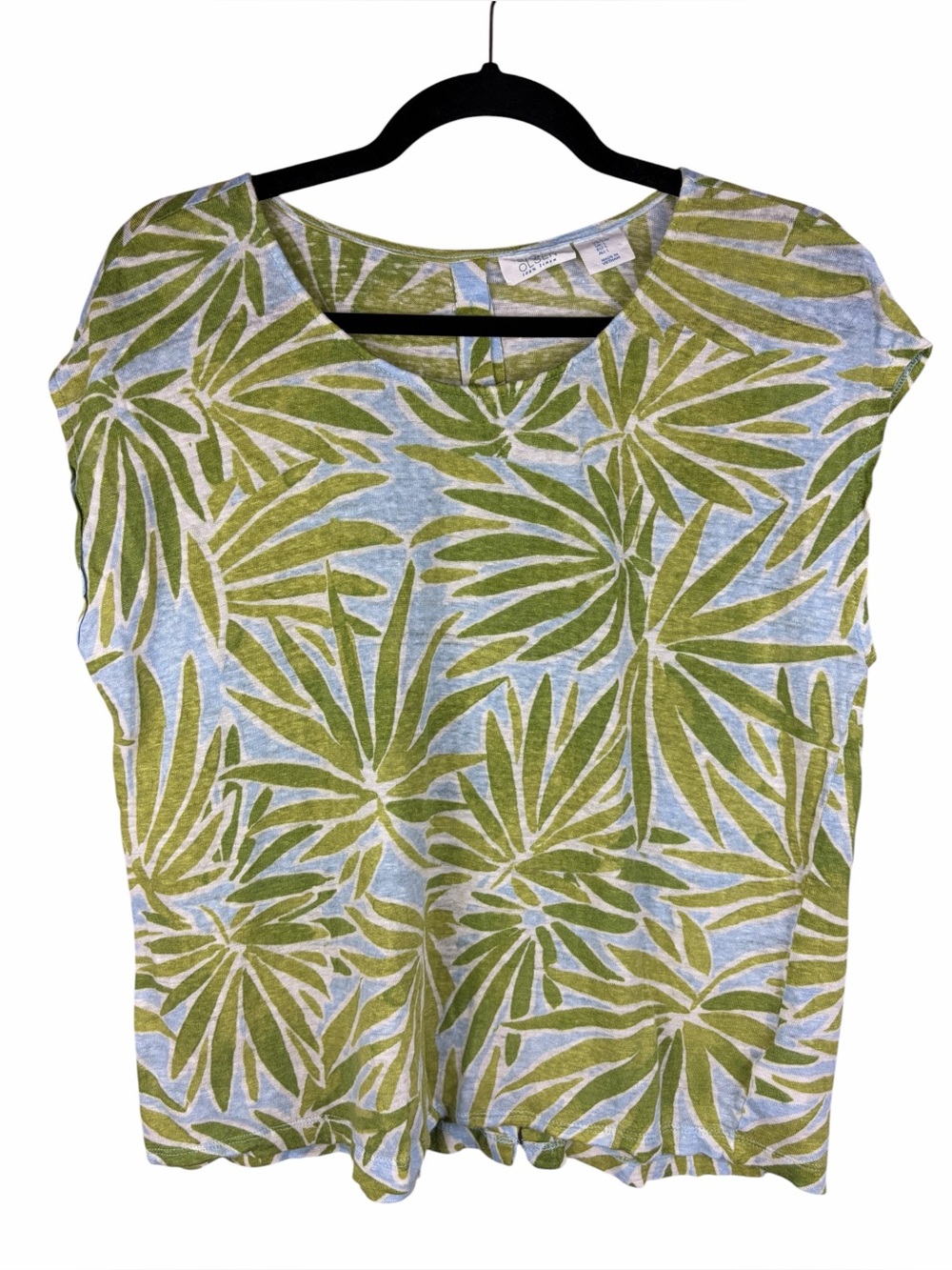 Sigrid Olsen 100% Linen Tropical Leaf Print Cap Sleeve Top Large
